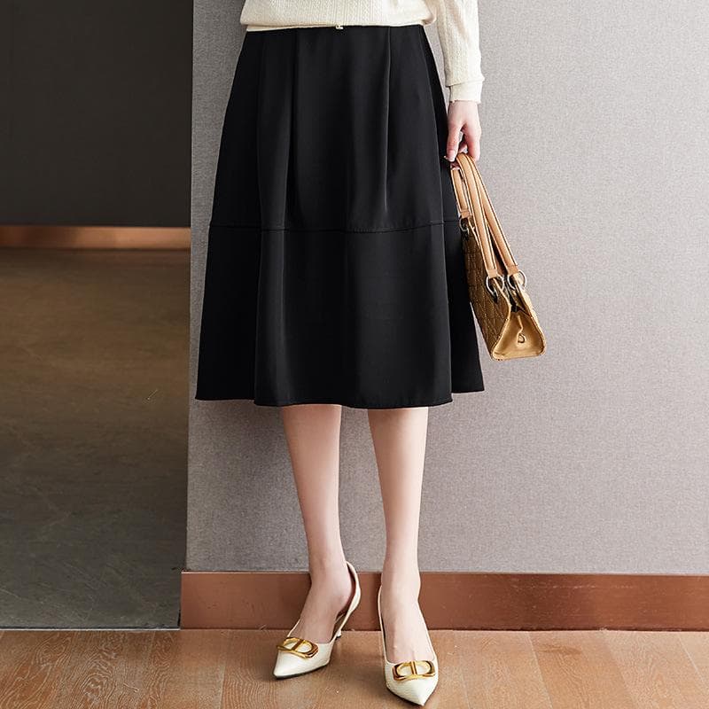 Skirt Medium and Long Women's Clothing Summer New High-waisted Thin A-word Skirt XXL black
