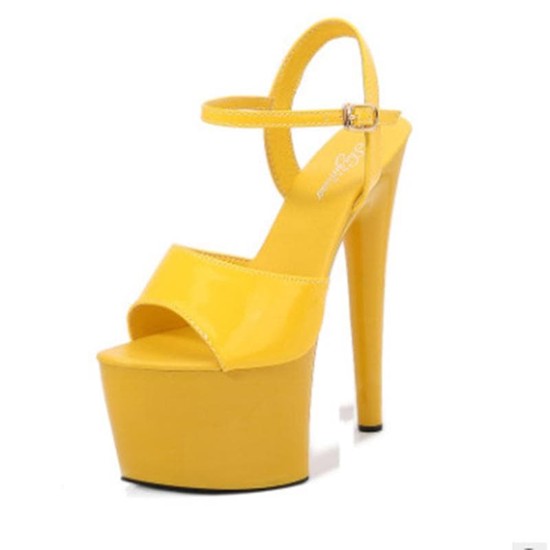 Color Pole Dance Shoes Stripper High Heels Women Sexy Show Shoes Sandals Party Club 16CM Platform High-heeled Shoes Wedding 37 yellow