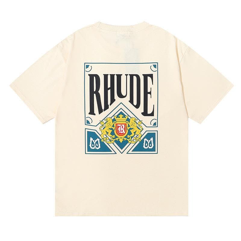 RHUDE Unisex Trendy Poker Card Print Loose Short-Sleeve T-Shirt Medium apricot