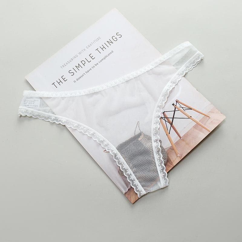 Amazing Women's Lingerie G String Lace Underwear Femal Sexy T-Back Thong Low-Waist Transparent Panties one size white