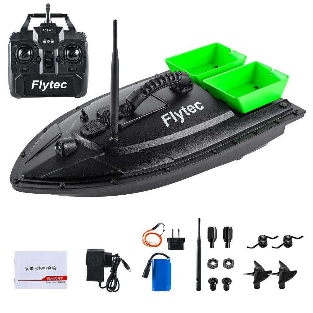 Flytec Fishing Bait Boat 500m Remote Control Bait Boat Dual Motor RC Fish Finder 1.5KG Loading with US Plug green