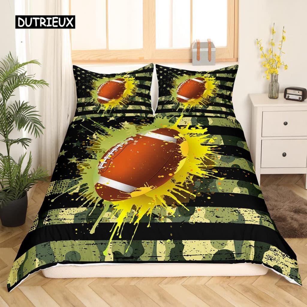 Football Bedding Set for Teen Boys Sport Duvet Cover Set Football Theme Bedding Set Double Queen King Size Polyester Qulit Cover EU single(135x200cm)
