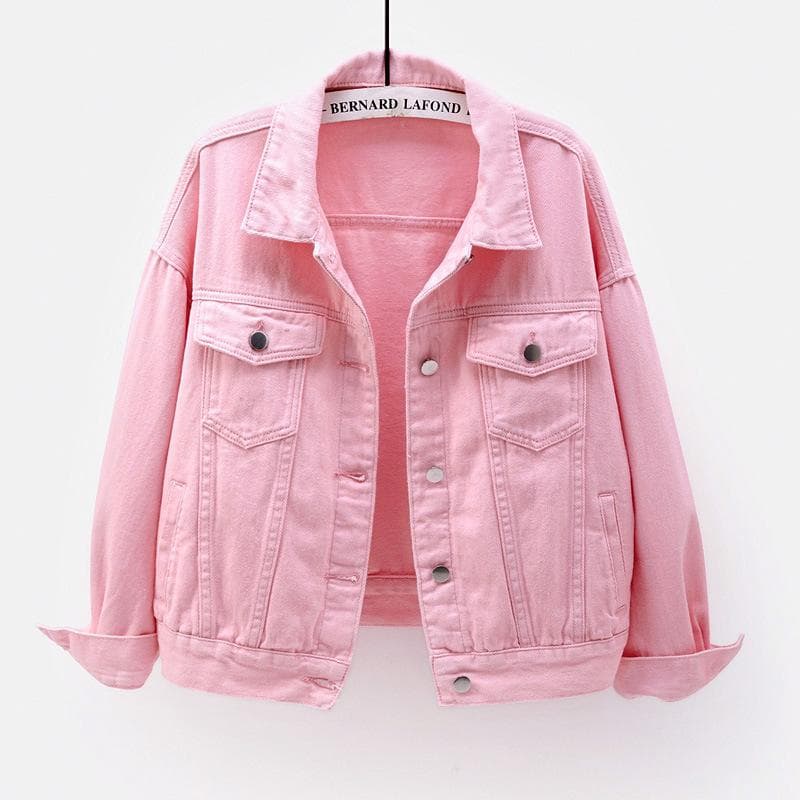 Spring New Color Denim Jacket Women's Short Korean Loose Long Sleeve Jacket Student Top S pink
