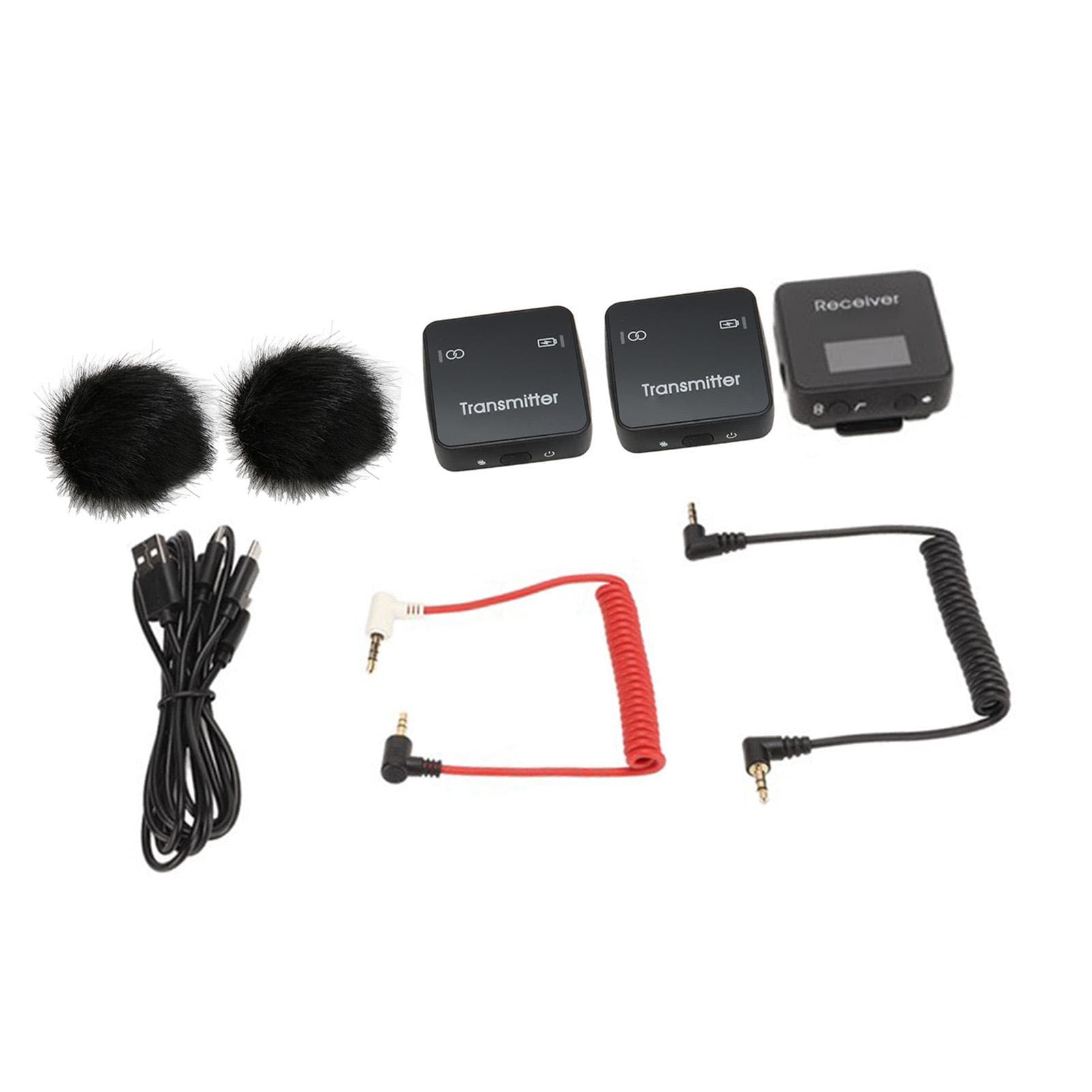 Wireless Lavalier Microphone 2.4GHz HiFi 2 Channel Lapel Mic with 1 Receiver 2 Transmitter for