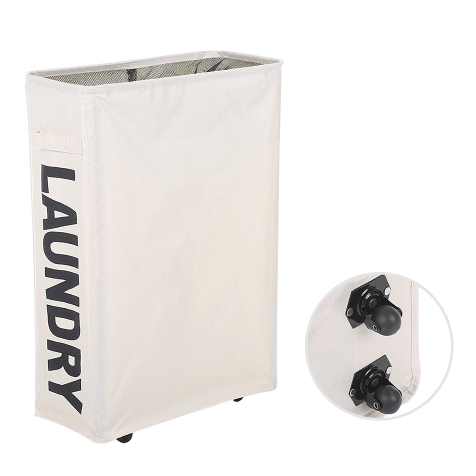 Corner Slim Foldable Oxford Cloth Laundry Basket Bin Mesh Drawstring Dirty beige