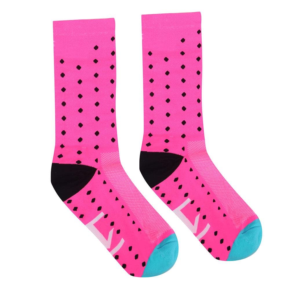 Men Women Bike Bicycle Cycling Running Sport Breathable Nylon Calf Socks Pink