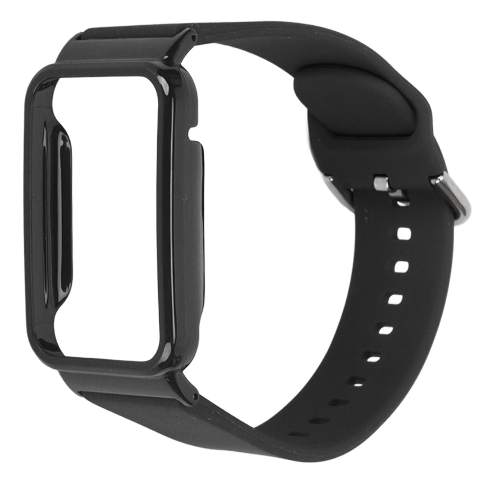 Silicone Watch Strap Band with Protective Bumper Case Replacement Accessory Fit for Mi Band 7 Pro black