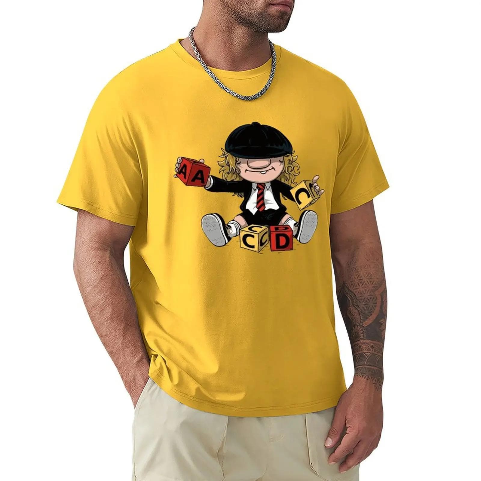 AC_DC Angus Young Hardrock Music Band Fan Male T Shirts Cartoon Graphic TShirts Cool Short Sleeve Clothing Streetwear T-Shirts XXL brown