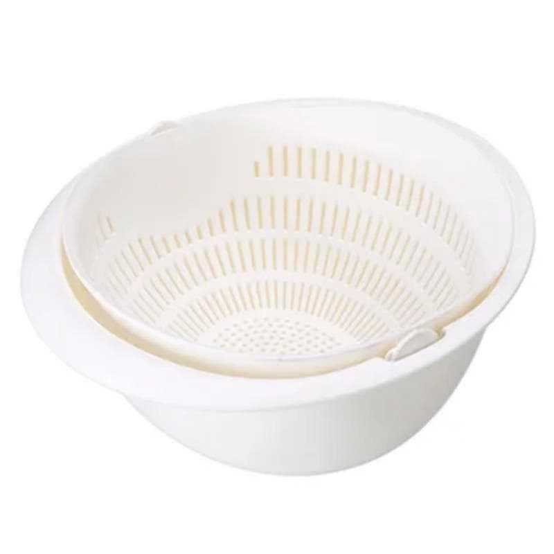 Kitchen Silicone Double Drain Basket Bowl Washing Storage Basket Strainers Bowl Drainer Vegetable Cleaning Colander Kitchen Tool white