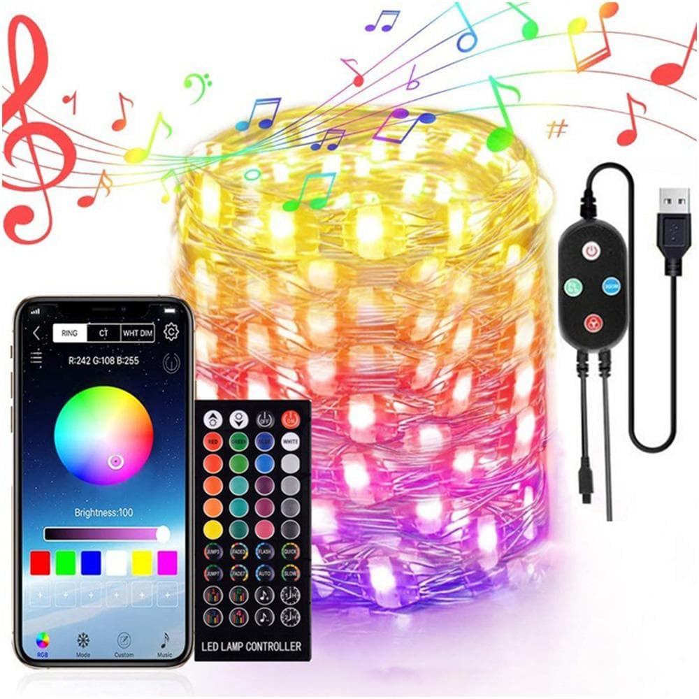 String Lights USB Powered Changing Twinkle 66 FT 200 LED Fairy Lights Copper Wire RGB String Lights 50LED With Remote