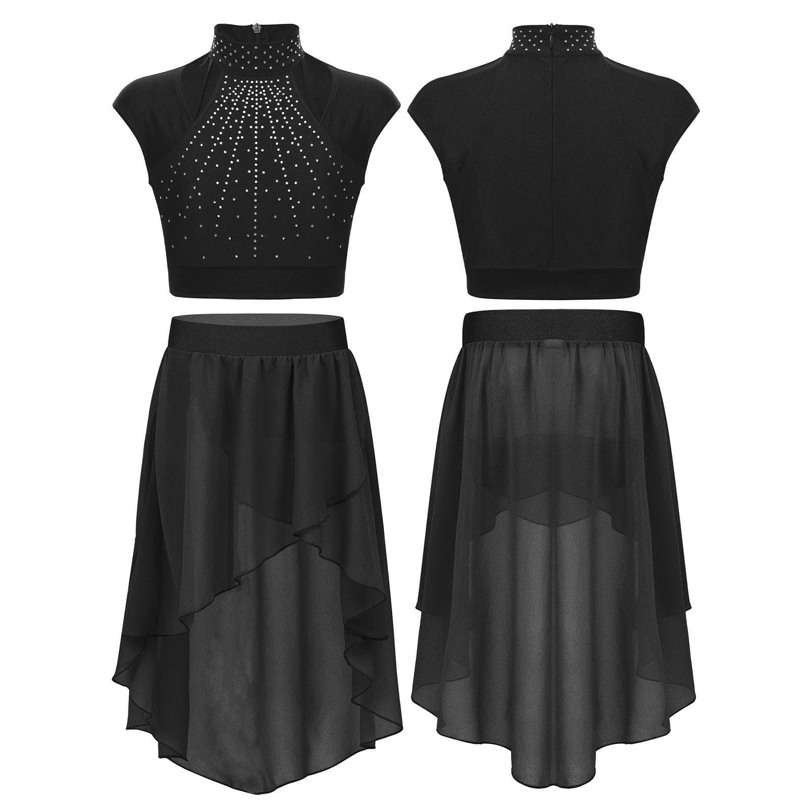 Kids Girls 2PCS Lyrical Ballet Dance Costume Crop Tank Tops with Irregular Hem Wrap Skirts Dancewear 13-14 Years