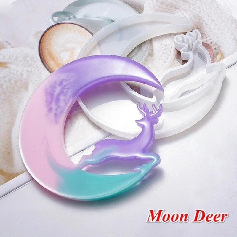 Cat Deer Moon Resin Crystal Epoxy Mold Casting Silicone Mould Crafts DIY Making Moon Deer