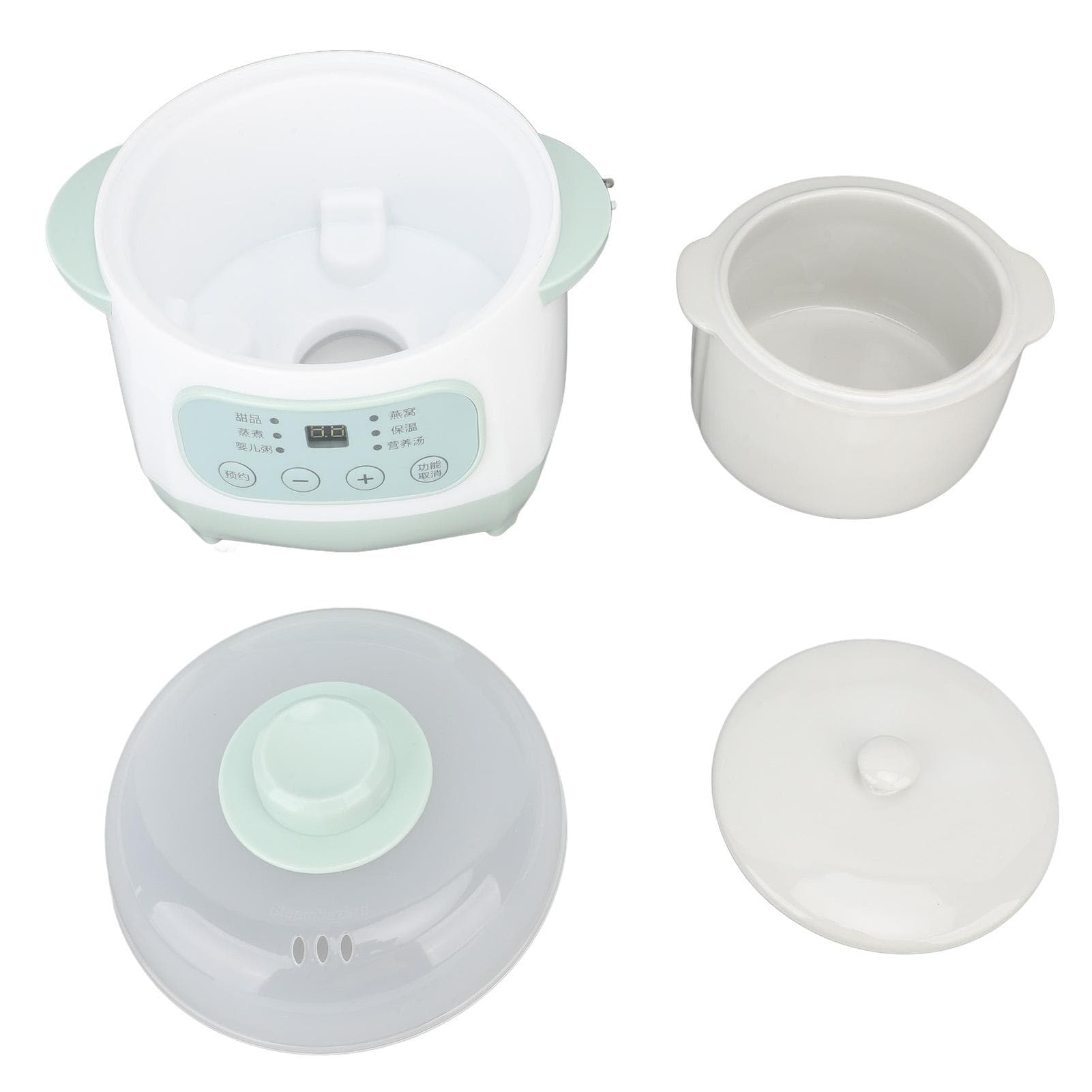 200W 1L Slow Cooker with Ceramic Interior Pot Timing Green Uniform Heating Electric Slow Stew L