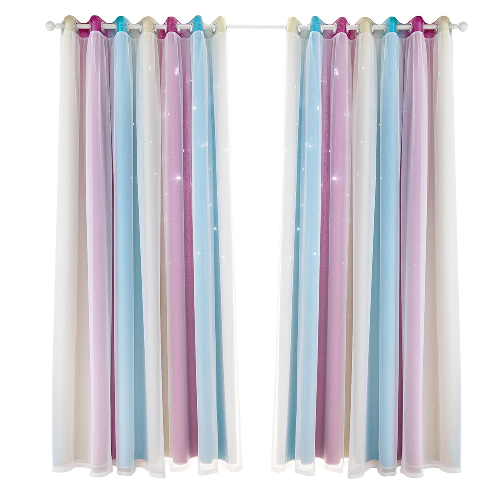 2pc Curtain Simple Gradient Hollow-out Star Pattern Double Layer Blackout Bedroom Living Room 100cm * 130cm purple