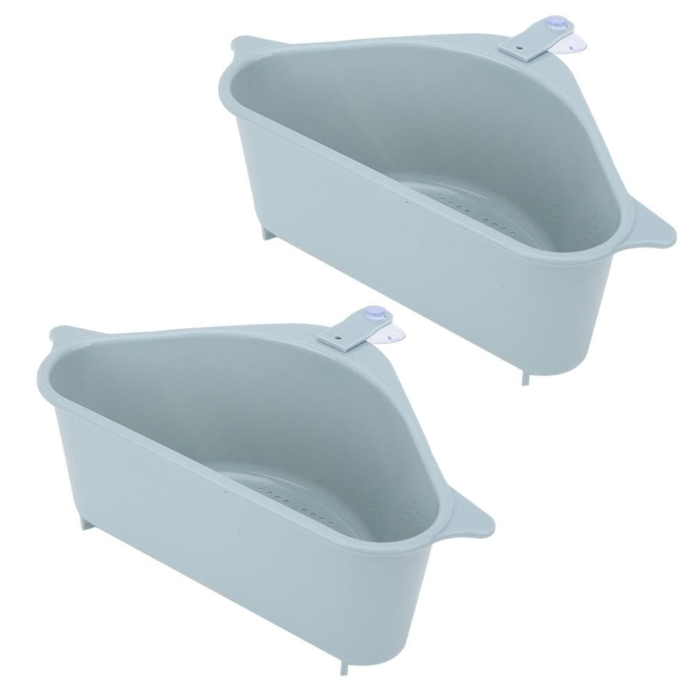 2Pcs Triangular Shape Kitchen Sink Corner Draining Rack Sponge Storage Rack Organizer Blue