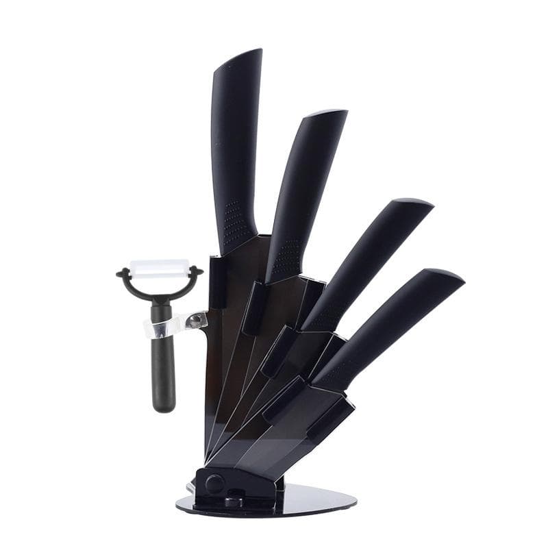 Kitchen Knives Ceramic Knives Accessories Set 3 Paring 4 Utility 5 Slicing 6 Chef Knife+Holder+Peeler Black Blade black