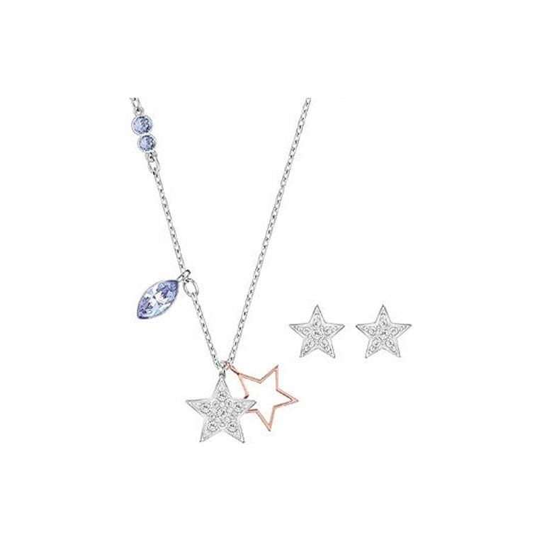 Swarovski Symbol Duo Star Necklace And Earring Set Women jewelry Silver 5140839 Box (Random Color)