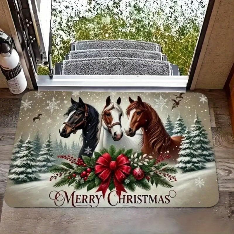 1Pcs Anti Fatigue Kitchen Rugs, Christmas Horse Print Waterproof Non-Slip Thick Cushioned Kitchen Mat Heavy Duty Comfort Standing Mat for Kitchen 40*60cm