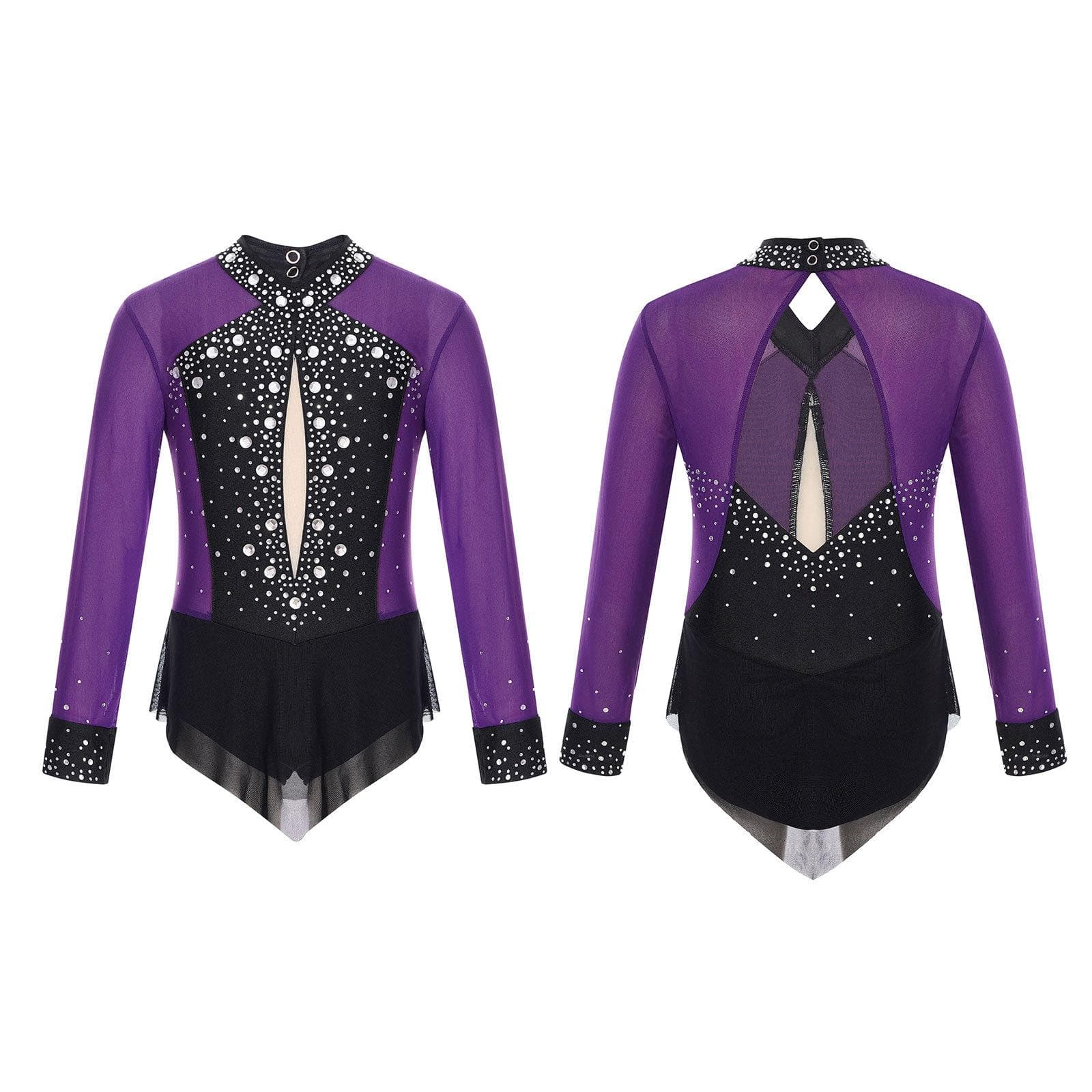 Kids Girls Shiny Sheer Mesh Long Sleeve Figure Skating Gymnastics Ballet Dance Leotards Bodysuit 7-8 Years purple