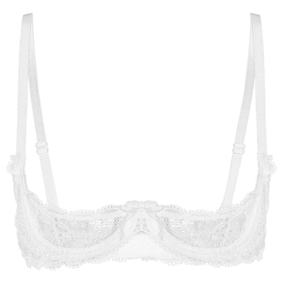 Adults Sheer Mesh Bra Featuring 1/4 Cups and Decorative Lace Details for Everyday Wear XL white
