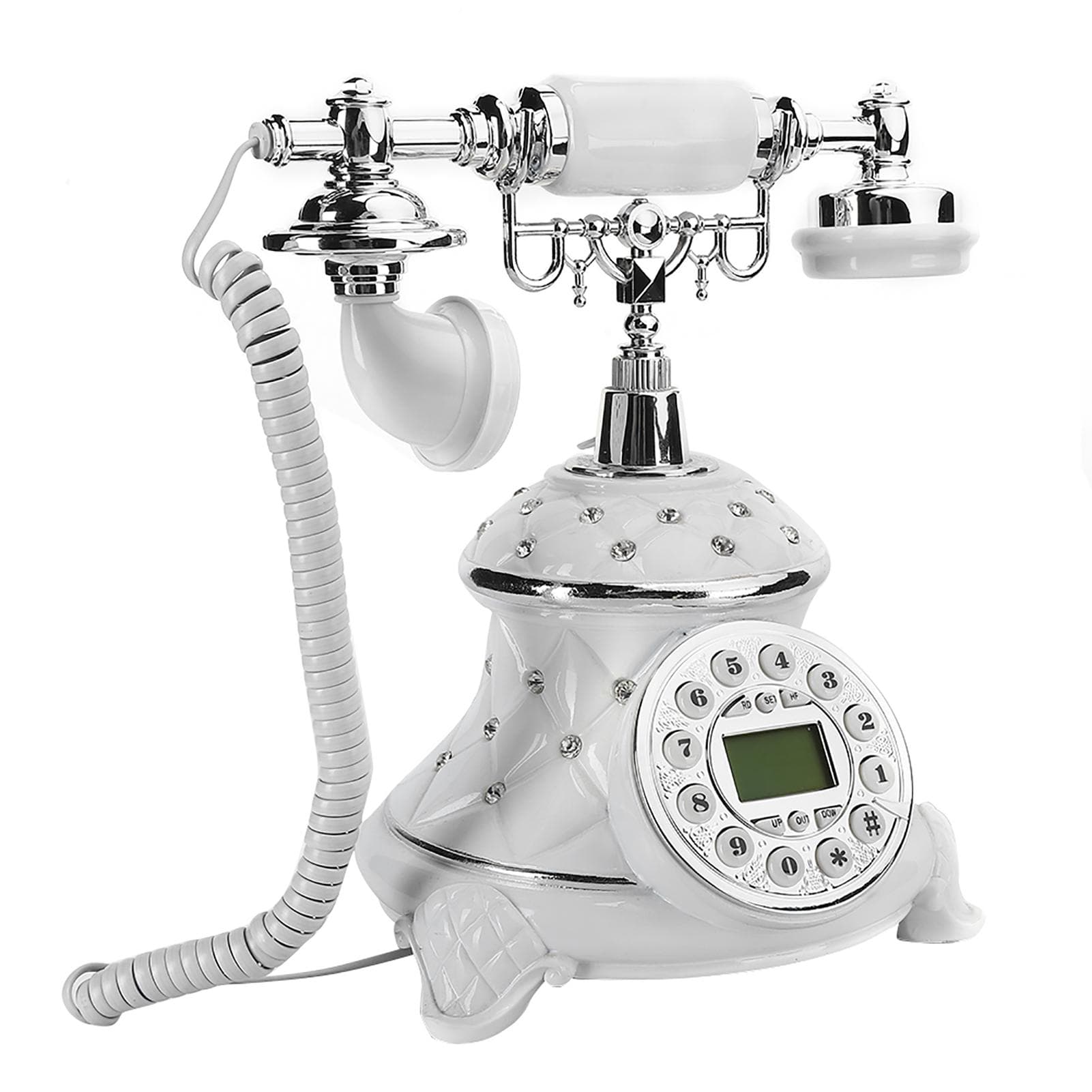 European Style White Embed Rhinestones Vintage Antique Old Telephone Home Landline
