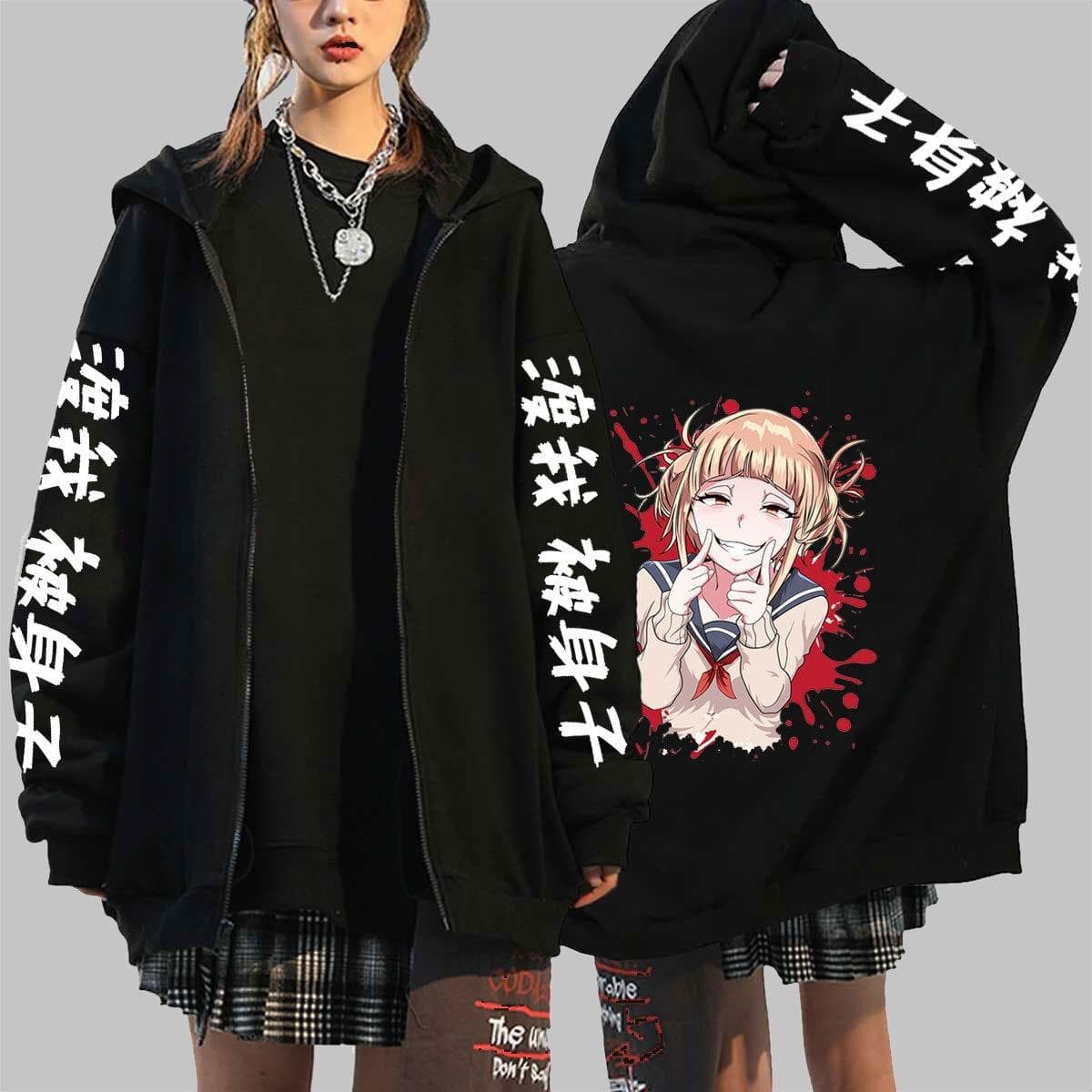 My Hero Academia Anime Zipper hoodies Sweatshirts Men Women Funny Himiko Toga Zipper coats Tops Casual Hip Hop Jackets Clothes 4XL black