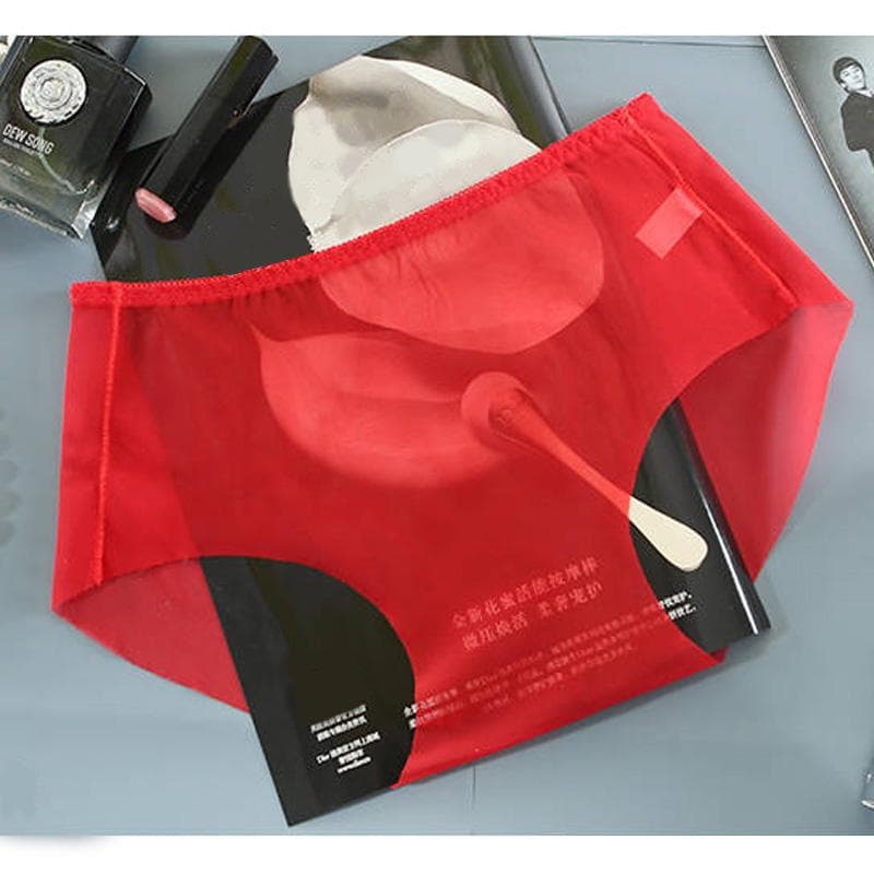 Full Transparent Panties Women Sexy Seamless Briefs Ladies Mid Rise Underwear KL87 M red