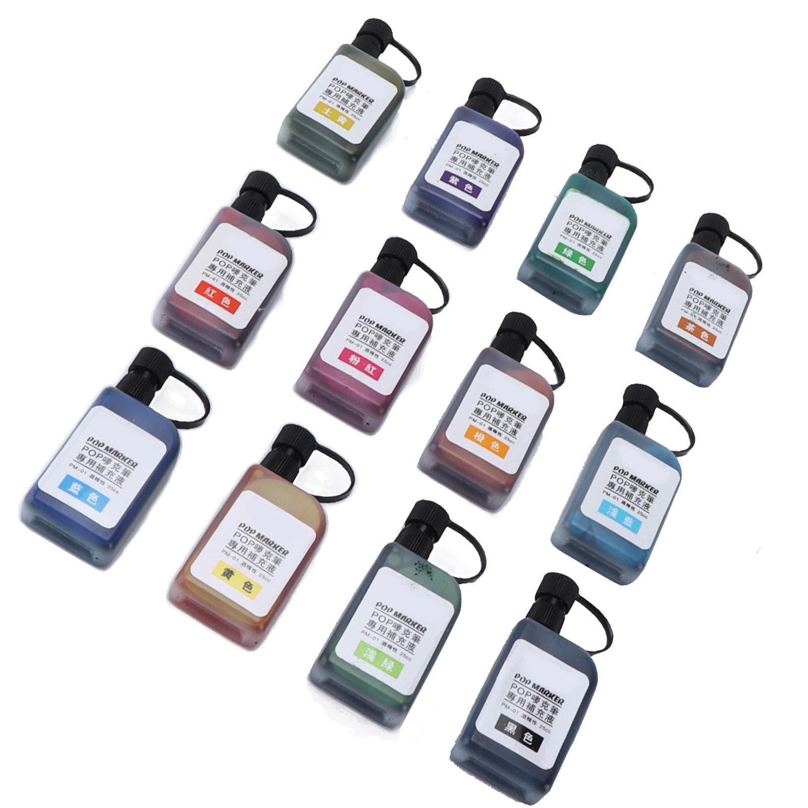 Marker Ink 12 Vibrant Colors Fading Resistant Waterproof Transparent Bottle Safe Ink Refill Kit
