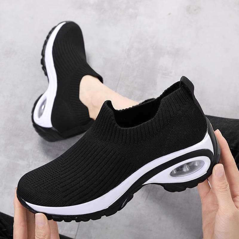 Womens Walking Shoes Sock Casual Ladies Fashion Sneakers Comfortable Slip On Air Cushion Platform Running Shoes Workout Shoes Lightweight Gym Sneakers 42 black