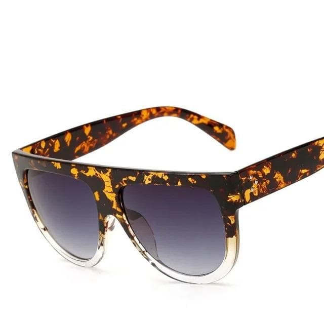 Flat Top Sunglasses Vintage Big Frame Women Men Rivet Shades UV400 Black Leopard Trendy Sun Glasses