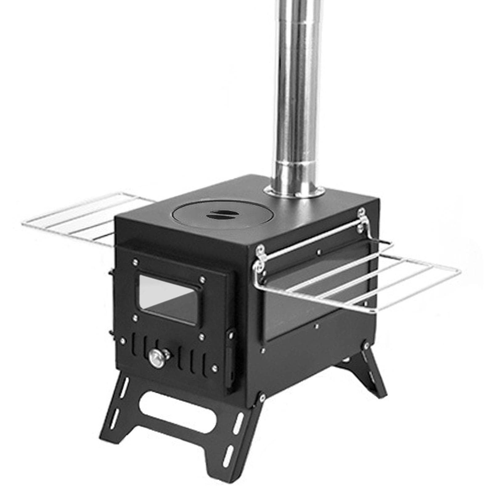 Outdoor Camping Wood-burning Stove Firewood Burner Stainless Steel Foldable Heater with Tent Fire Double side window black