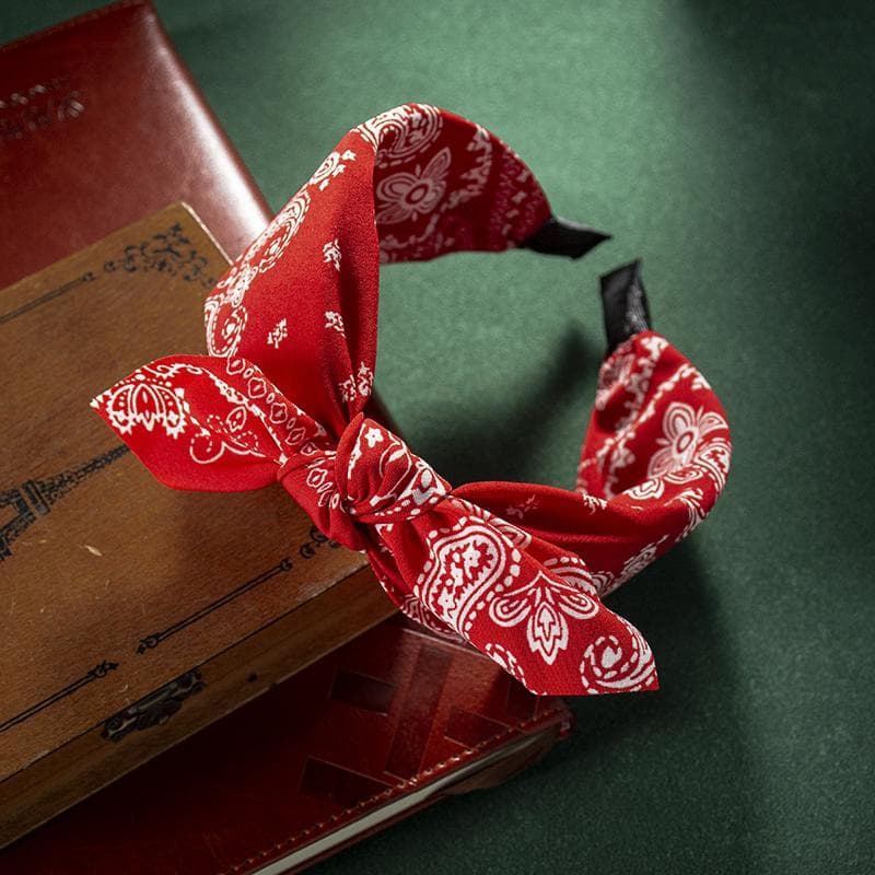 Fashion Cotton Cashew Flowers Printing Soft Wide Hairhoop Hair Accessories for Women Casual Bow Cross Ethnic Headband red