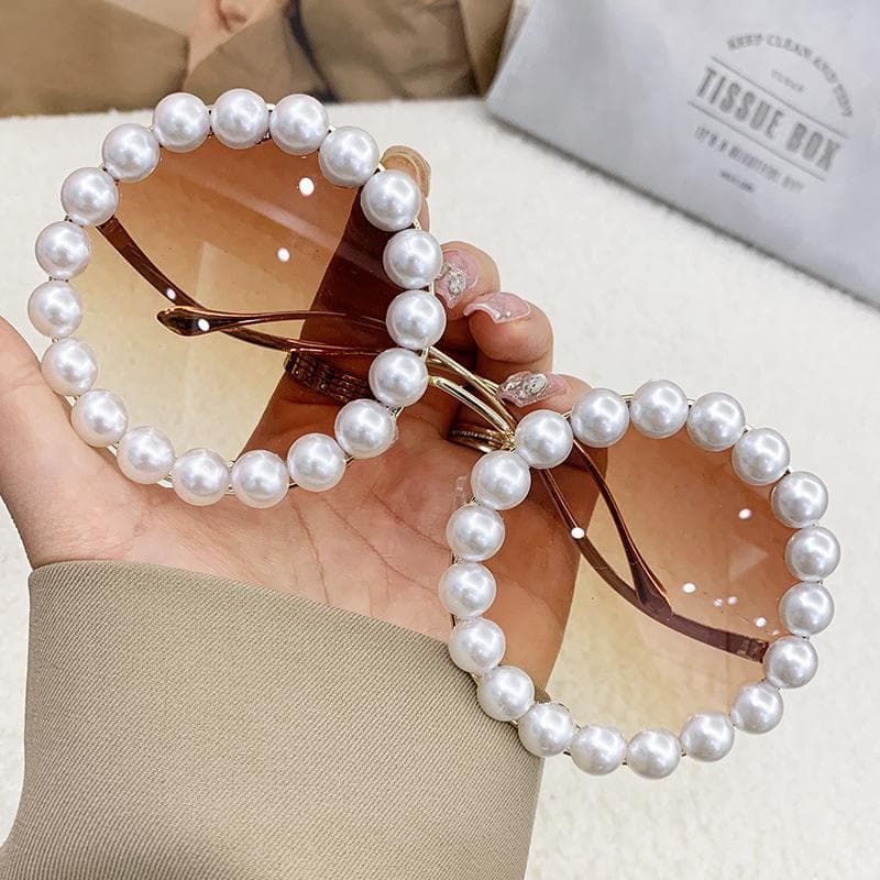 Wave Legs Sunglasses Women'S Rihanna With Glasses Pearl Metal Round Frame Sunglasses