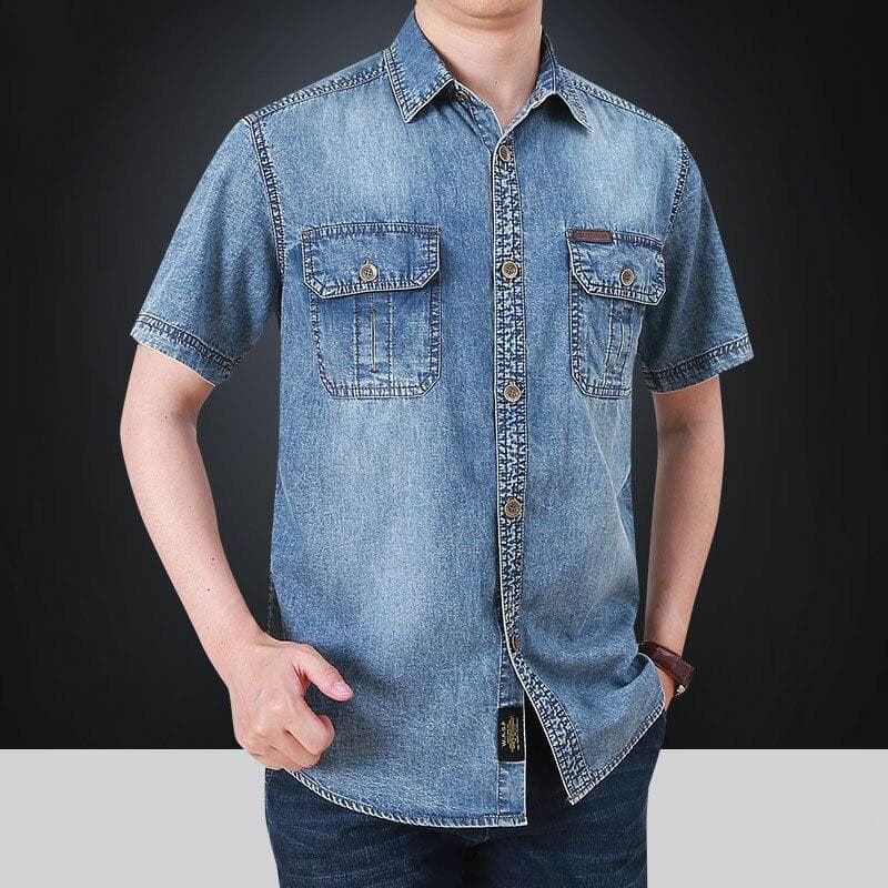 Summer Men's Shirts Polo Shirts Short Sleeve Shirt Plus Size Loose Half Sleeve Denim Shirt Breathable Comfortable XL