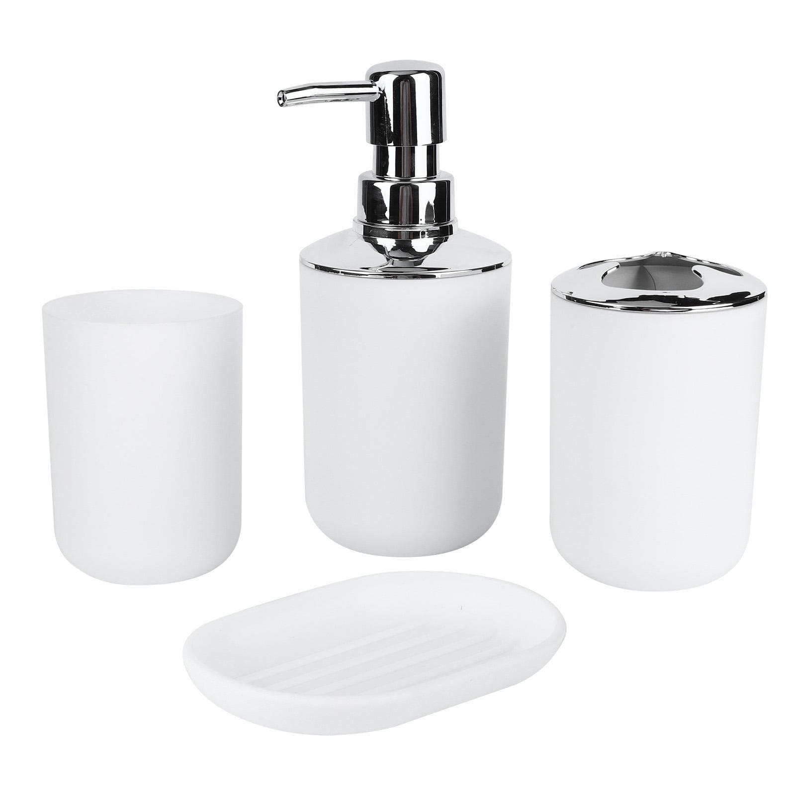 4Pcs/Set Bathroom Kit Accessory Plastic Lotion Bottle Storage Cup Rinse Cup Soap DishWhite white