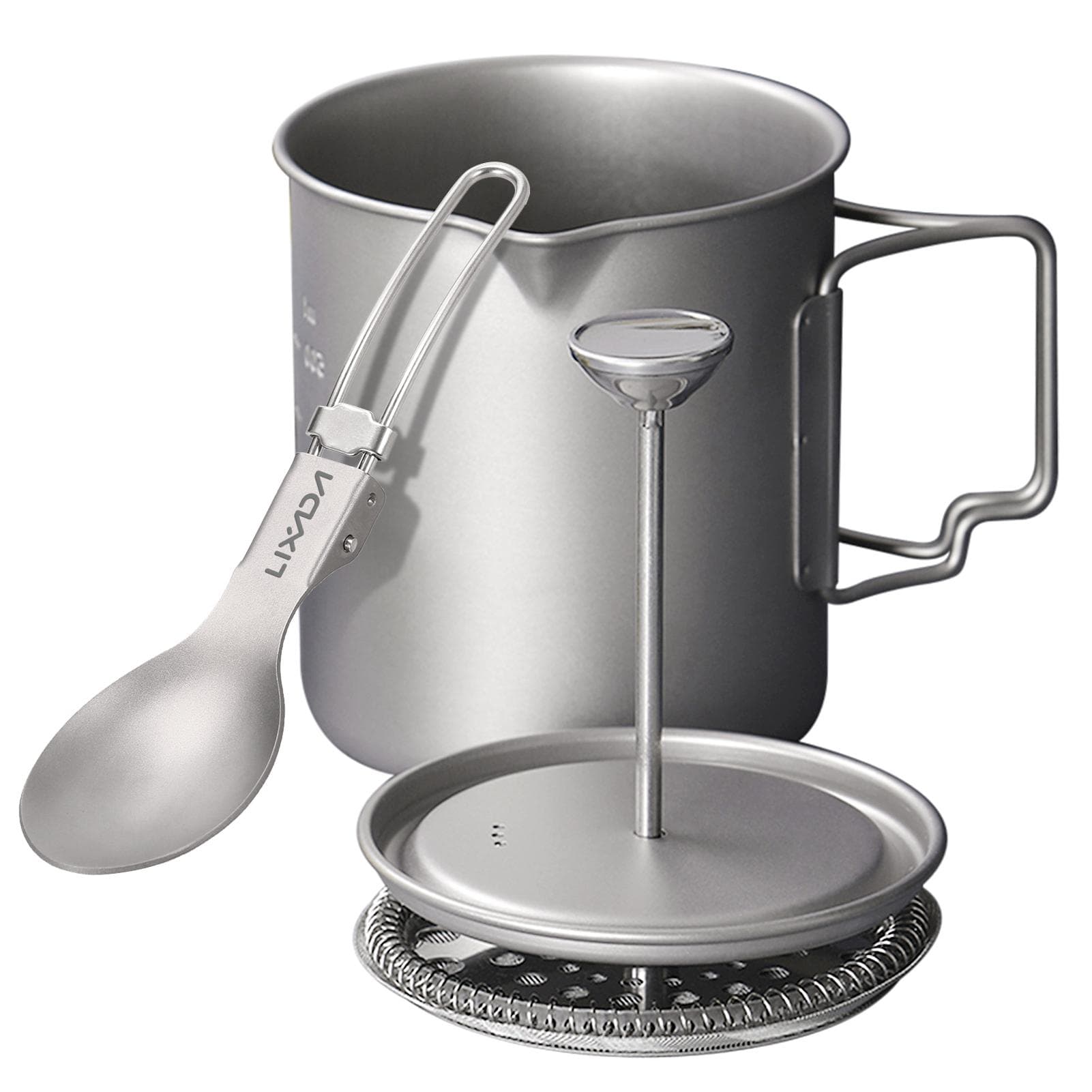 Lixada 750ml Titanium Coffee Cup Mug French Press Pot Coffee Maker Outdoor Camping Cooking Pot with 750ml silver