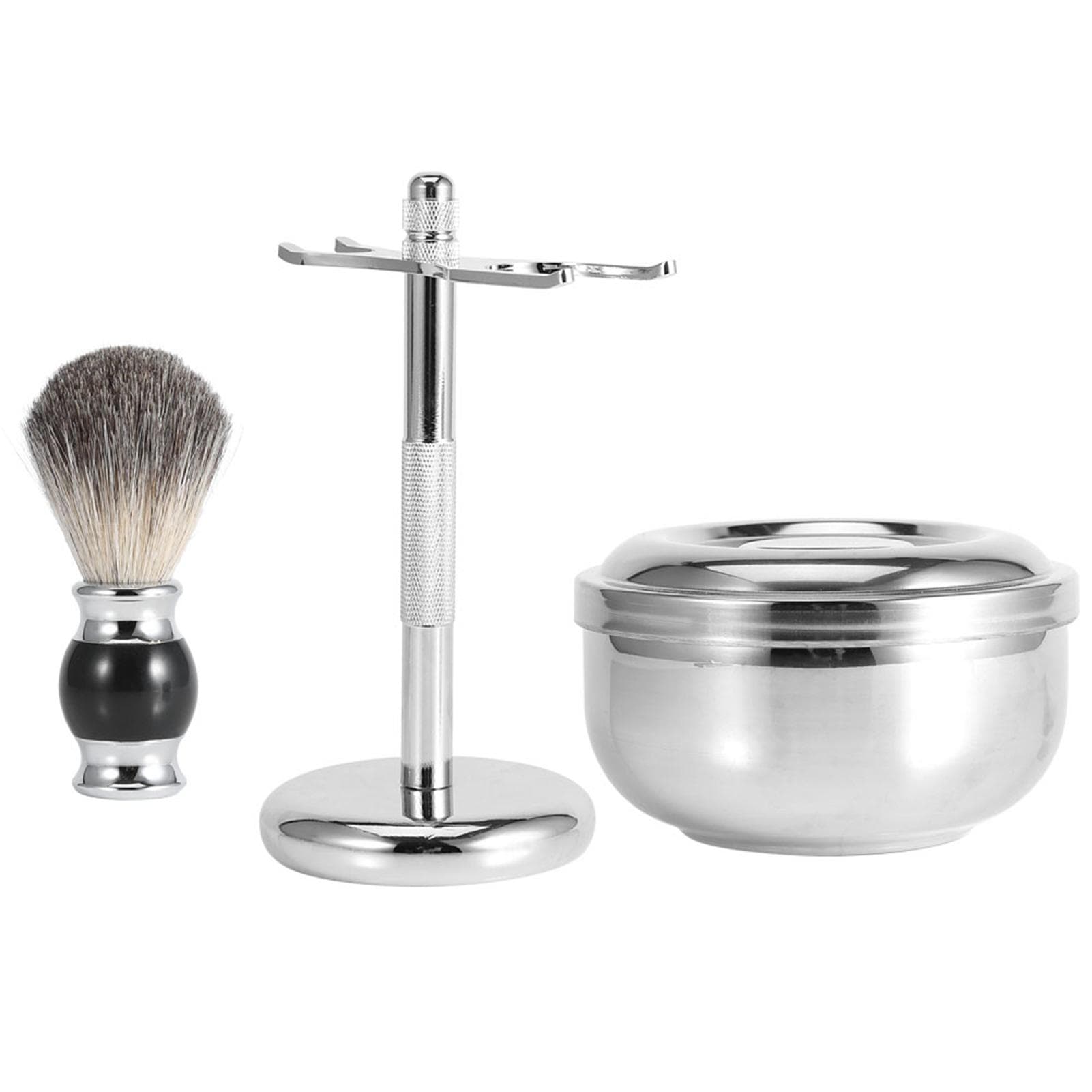 Professional Men Shaving Tool Stand Holder Faux Badger Hair Brush Alloy Soap Mug Bowl Kit
