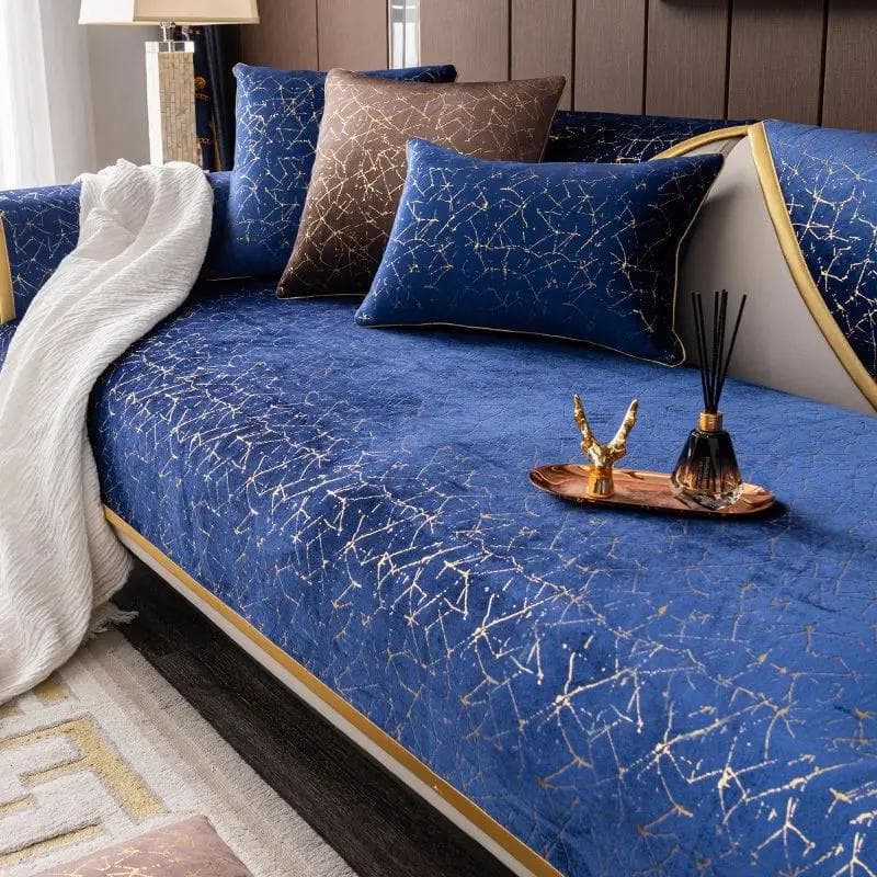 Gold Edged Leather Universal Sofa Cover Modern High-grade Sofa Cushion Non-slip Anti Chair Pad Satin Edging Recliner Cover Towel 70x70cm 1pcs
