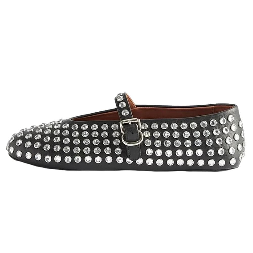 Women Shiny Rhinestone Shoes with Buckle Strap Rhinestone Ballet Flats Crystal Ballerina Shoes Comfortable Female Casual Shoes 42 black
