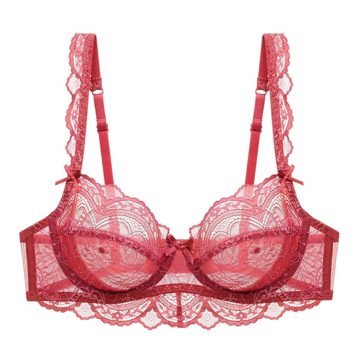 A B C D E Cup Bra Women's Sexy Lingerie Women's Underwear Ultra-thin No Sponge Bra Anti-sag Lace Bra 80C watermelon red
