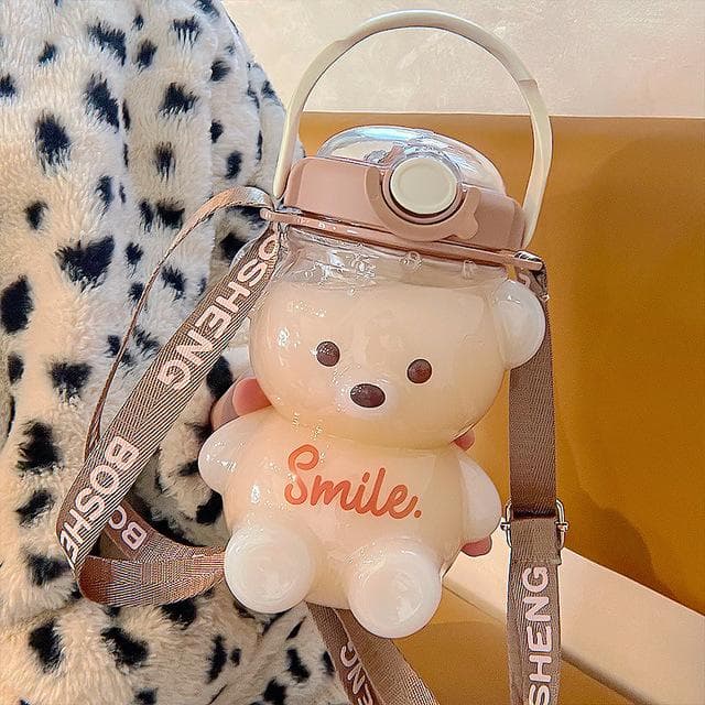 Summer Bear Water Cup Large-capacity Straw Milk Tea Coffee Cup Cute and Convenient Children's Water Cup Creative Gift Cup 1000ml coffee