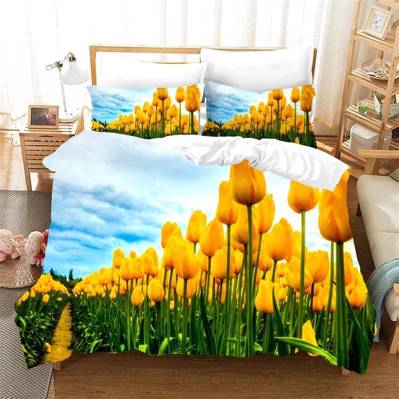 Flower Tulip Elegant Floral 3d Duvet Cover for Women Gifts Luxury Mother's Day Warm Gifts for Bedroom Decoration Queen King Size 140x210cm 2pcs