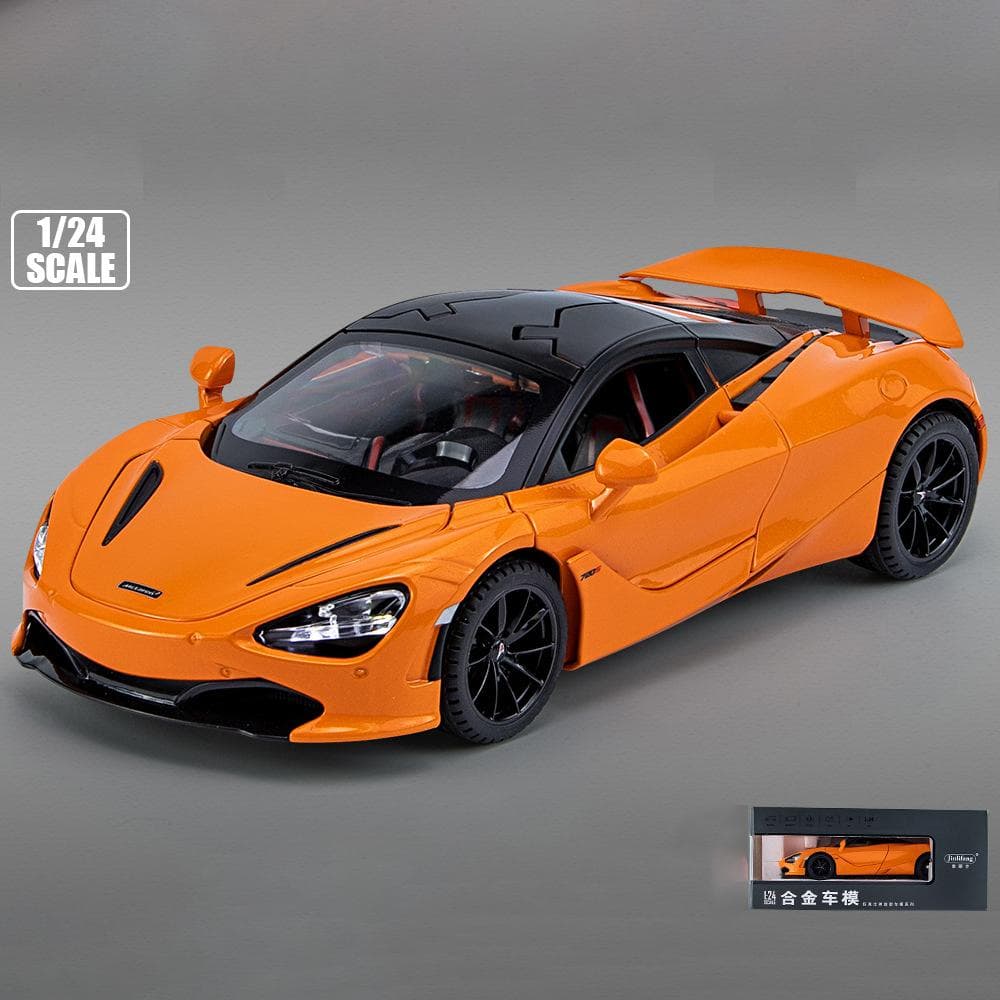 1/24 McLaren 720S Toy Car Model, Zinc Alloy Pull Back Car with Sound and Light and Body Door Opened, Toy Car for Kids Boy Girl Gift 1:24-Size:20.5*8.7*5cm orange