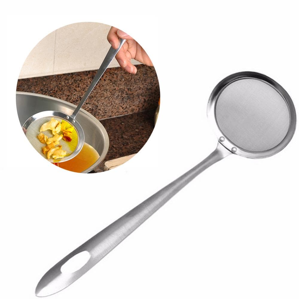 Stainless Steel Fat Skimmer Spoon Fine Mesh Strainer Ladle Oil-Frying Filter Spoon for Kitchen Frying Food silver