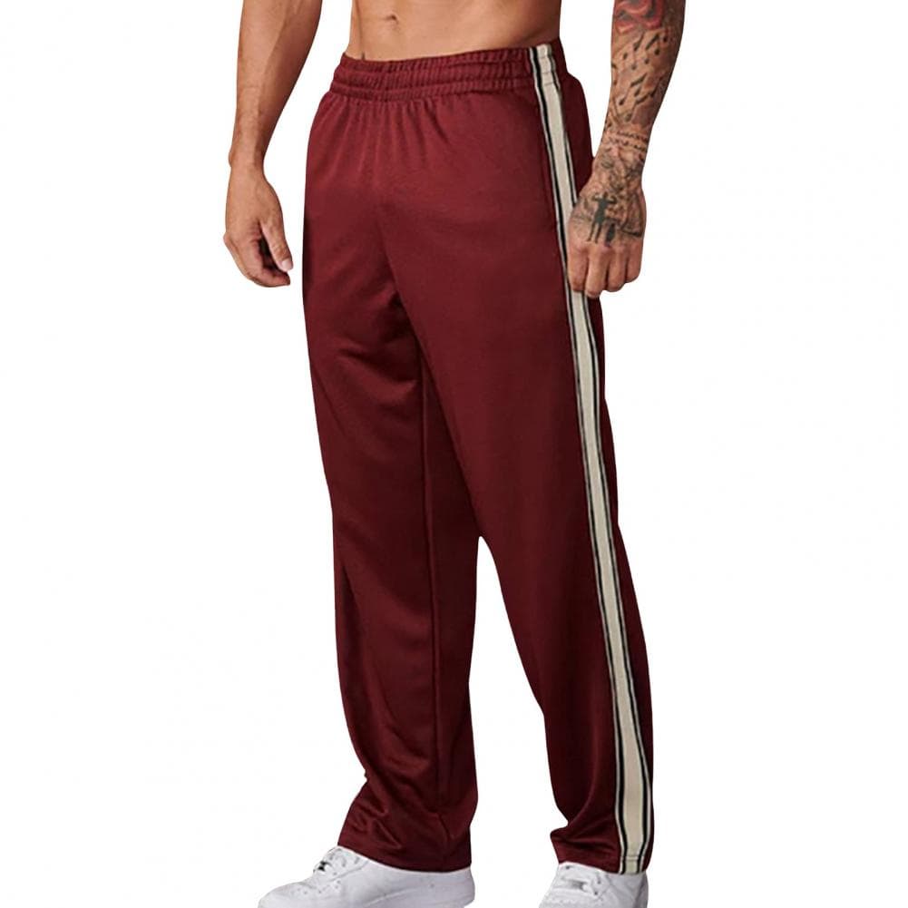Men Sport Pants Loose Straight Wide Leg Elastic Waist Soft Breathable Side Stripe Solid Color Gym Traning Jogging Sweatpants Ful XL