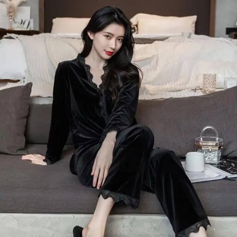 New Winter Pajamas for Women, Soft High-end Gold Velvet Thin Two-piece Set That Can Be Worn Outside XL