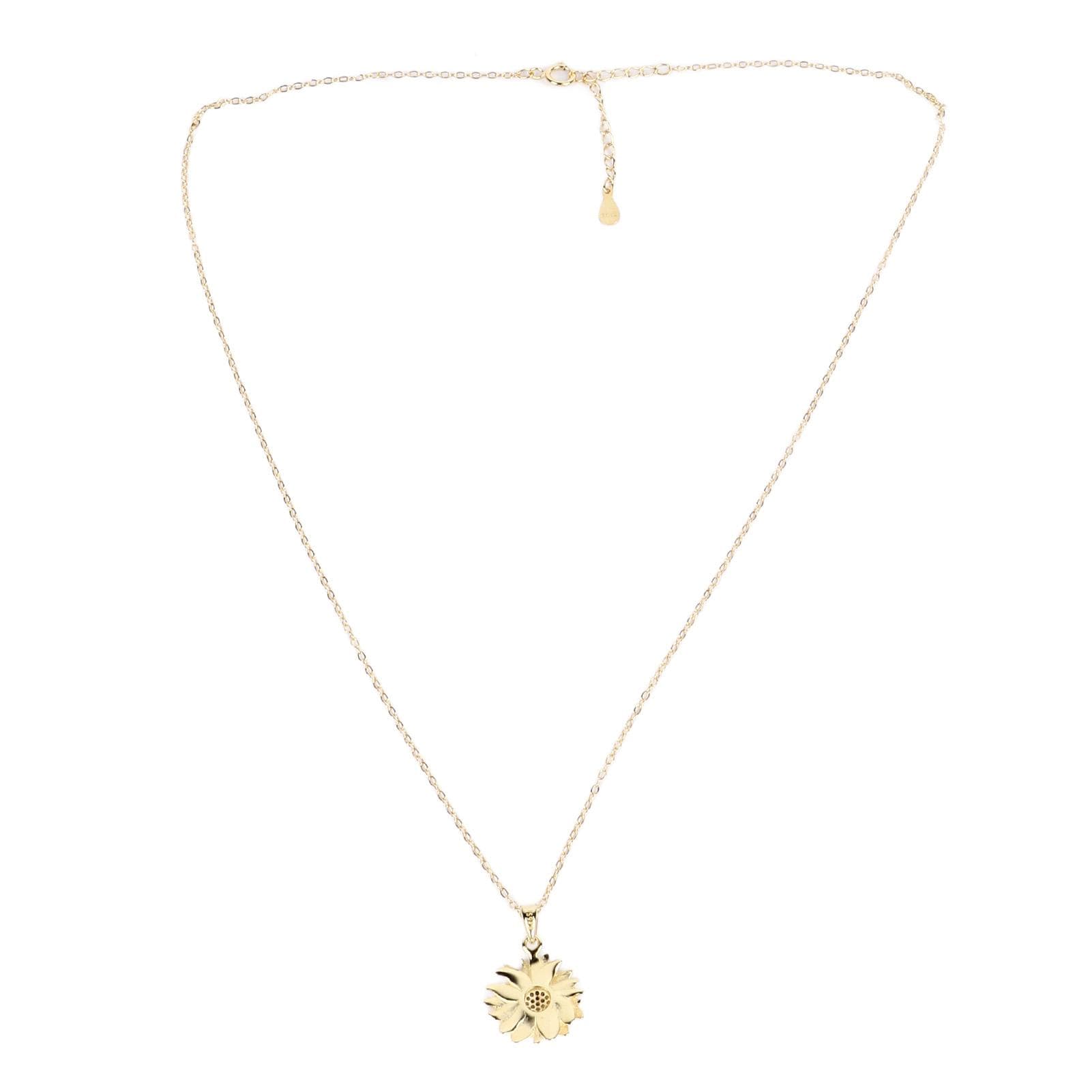 Pendant Necklace 925 Silver Sunflower Shape Gold Exquisite Shiny Elegant Chain Necklace for Women