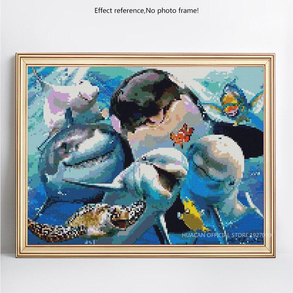 5D DIY Diamond Embroidery Animal Diamond Painting Full Round Dolphin Farmhouse 20X30CM