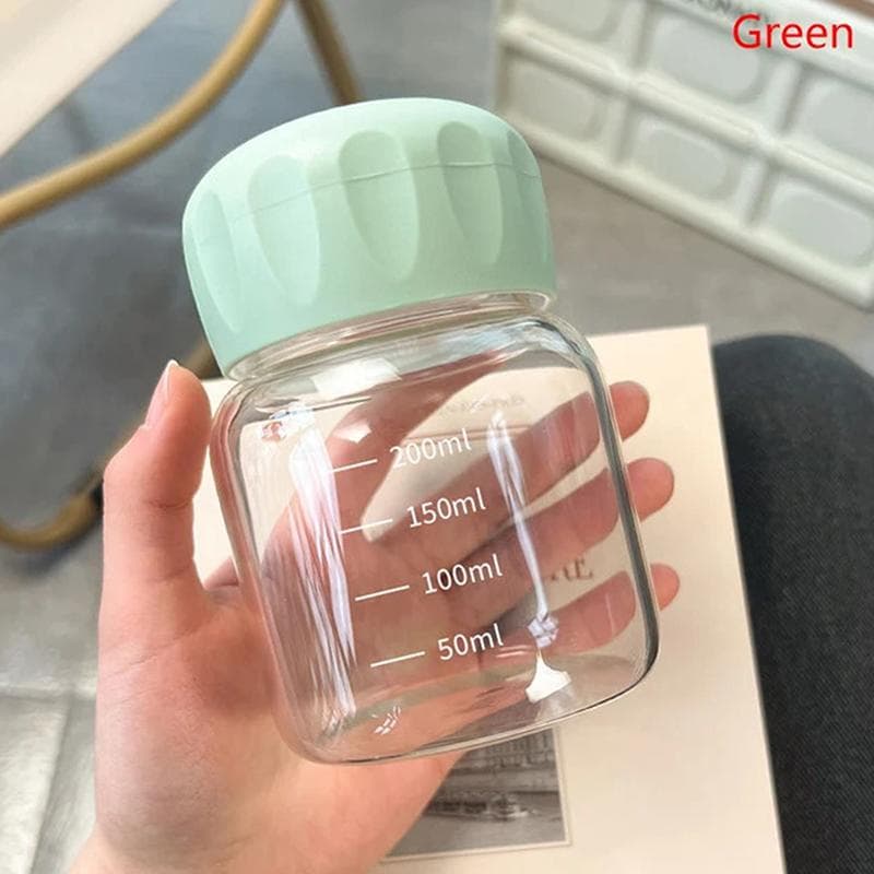 300Ml High Borosilicate Glass Water Cup Transparent With Scale Mini Fat Cup Portable Juice Mug Drink Container Travel Home Gift green
