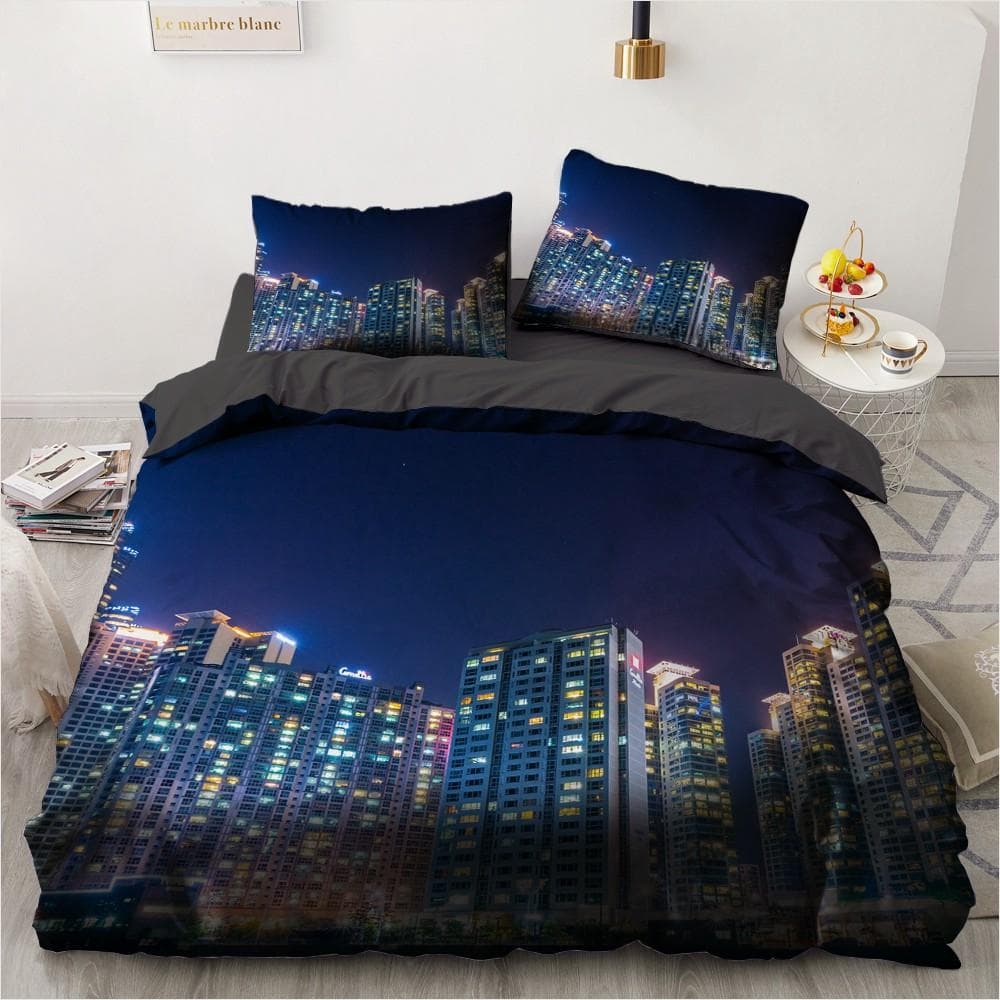 Urban Night View Duvet Cover Set Brightly Lit Night Scene Bedding Set For Teens Adults Queen Size Soft Microfiber Quilt Cover EU single(135x200cm)
